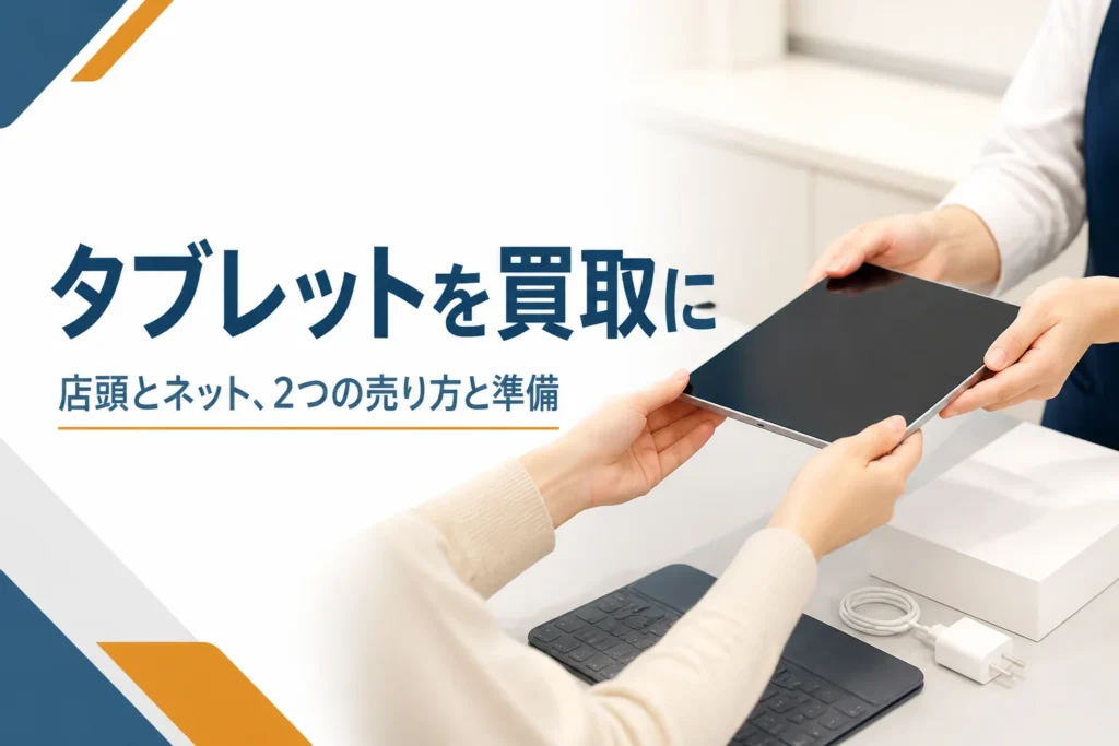 買取カウンターに差し出されたタブレットと元箱