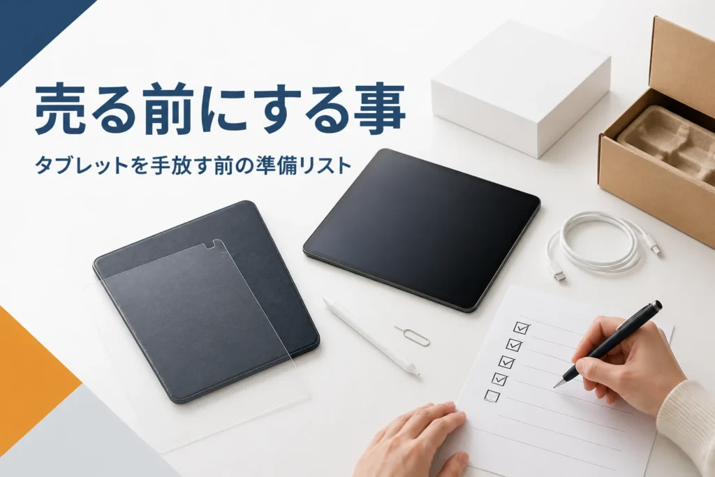 売る前のタブレットと準備する付属品