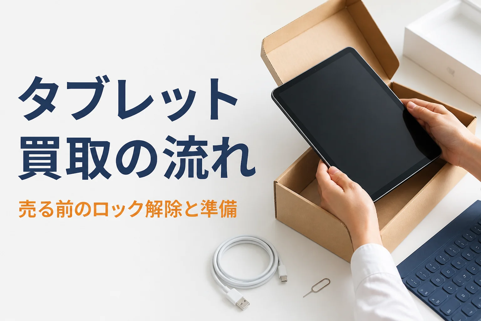 宅配買取に出す前のタブレットと梱包箱