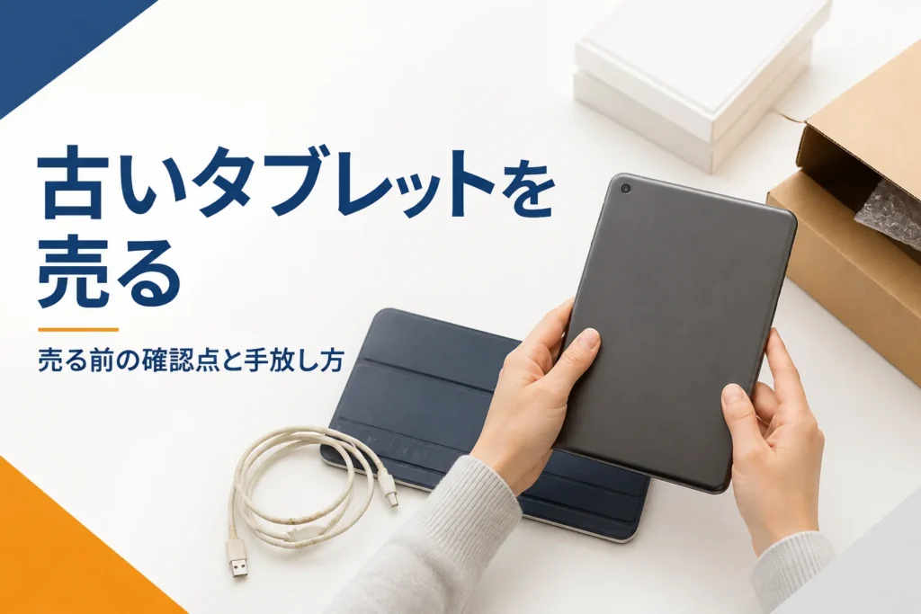 古いタブレットと充電ケーブルを確かめる手元