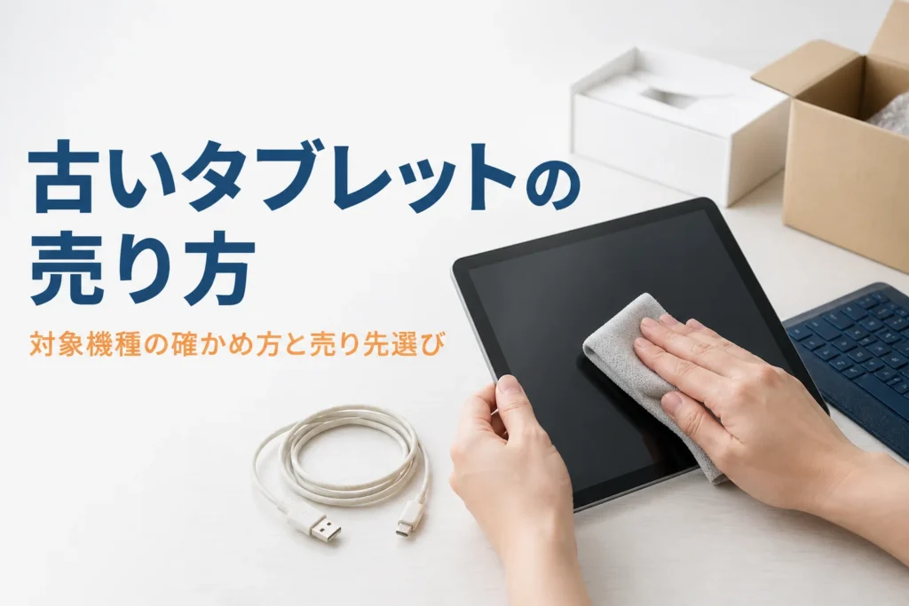 引き出しから出した古いタブレットを布で拭く手元