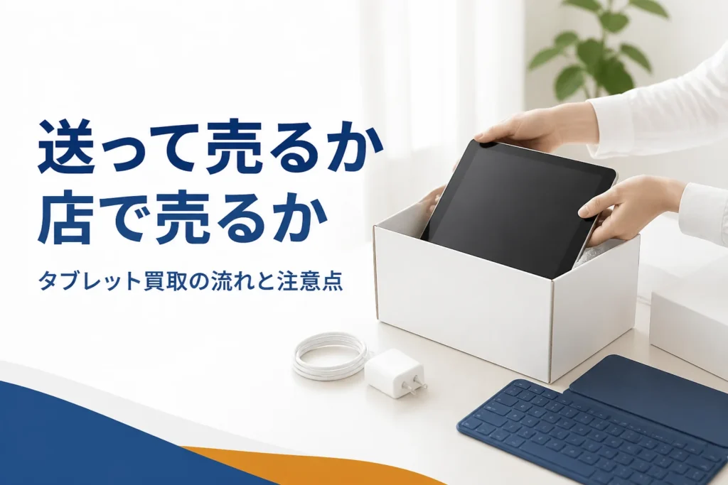 梱包箱に入れる前のタブレットと充電ケーブル