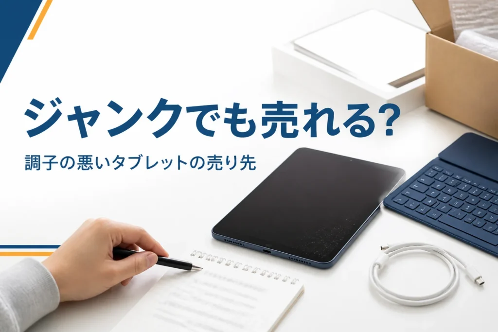 傷のあるタブレットと症状を書いたメモ