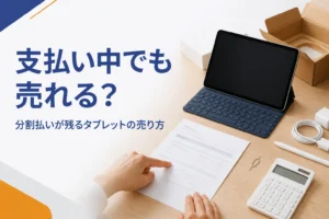 分割払いの明細とタブレットを確かめる手元