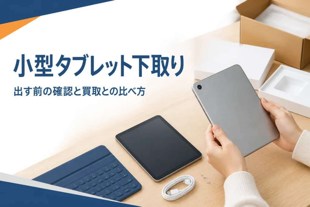 下取りに出す前の小型タブレットと元箱・ケーブル