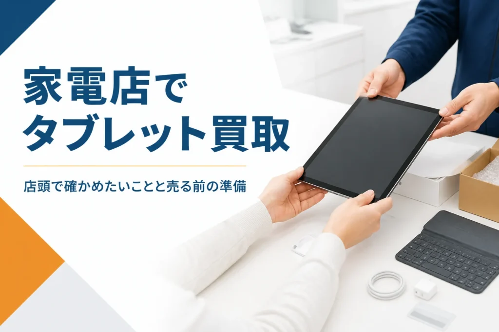 家電量販店のカウンターでタブレットを差し出す手元