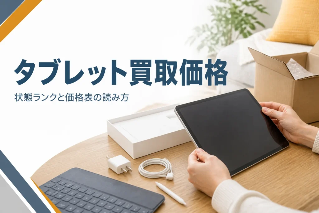 状態を確かめる前のタブレットと充電ケーブル・元箱
