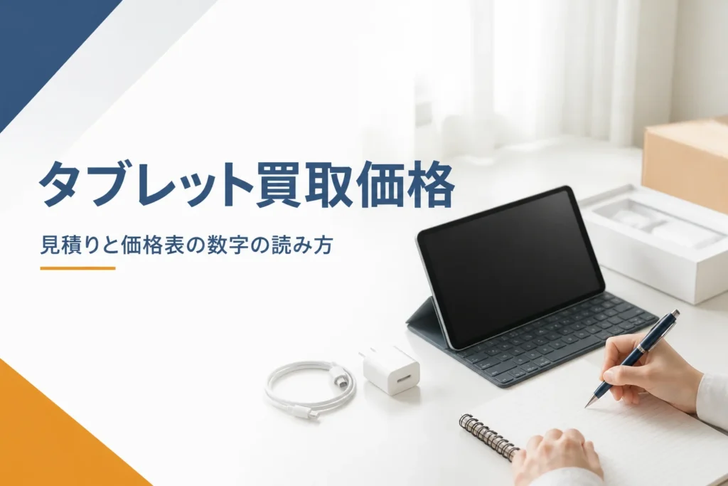買取価格を調べるためにタブレットの条件をメモしている手元