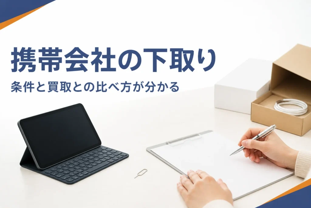 携帯ショップのカウンターに置かれたタブレットと書類