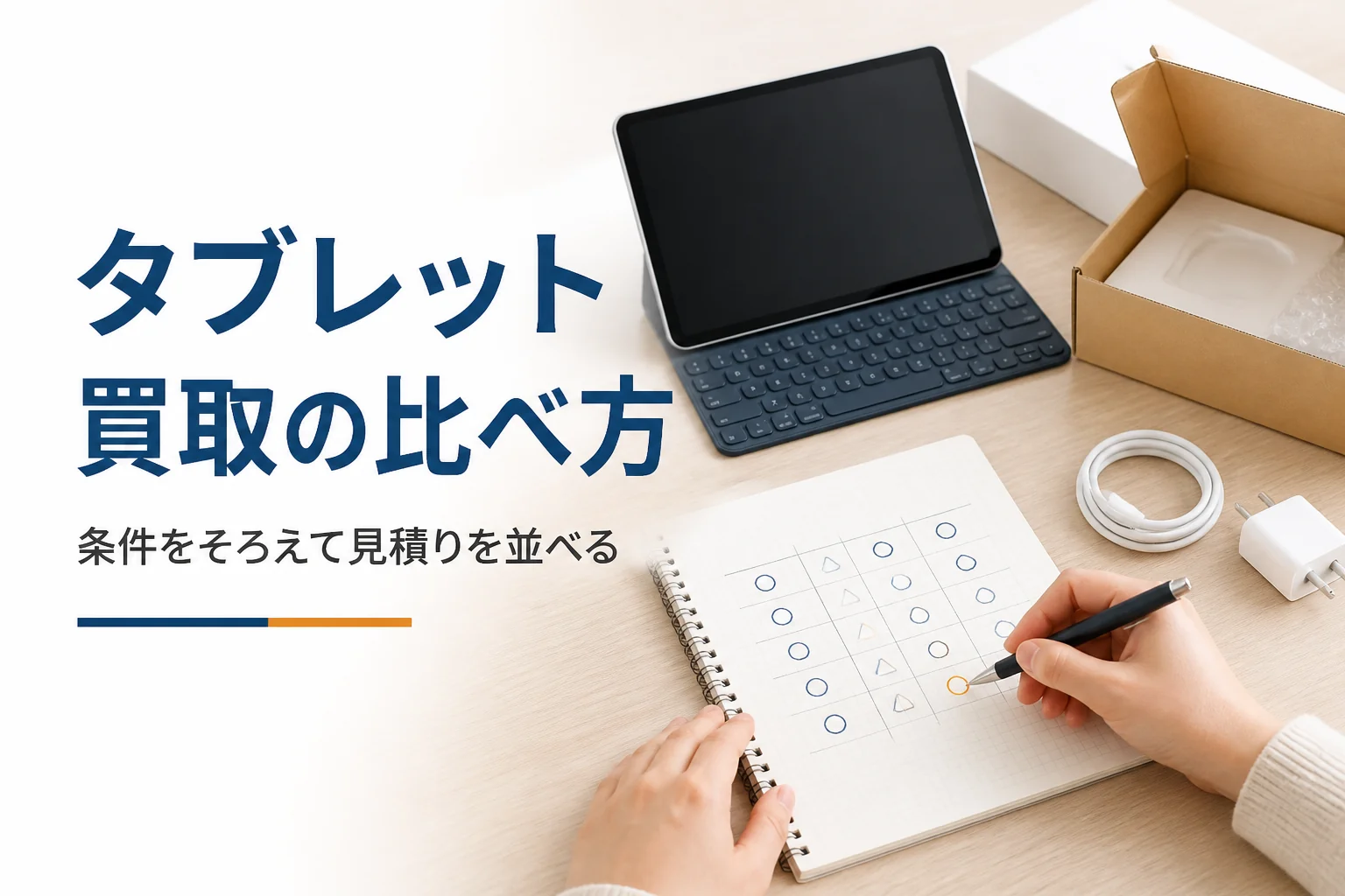 買取価格を比べるためのノートとタブレット