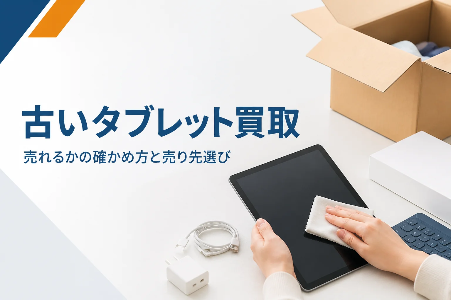 押し入れから出てきた古いタブレットを売る前に拭く手元