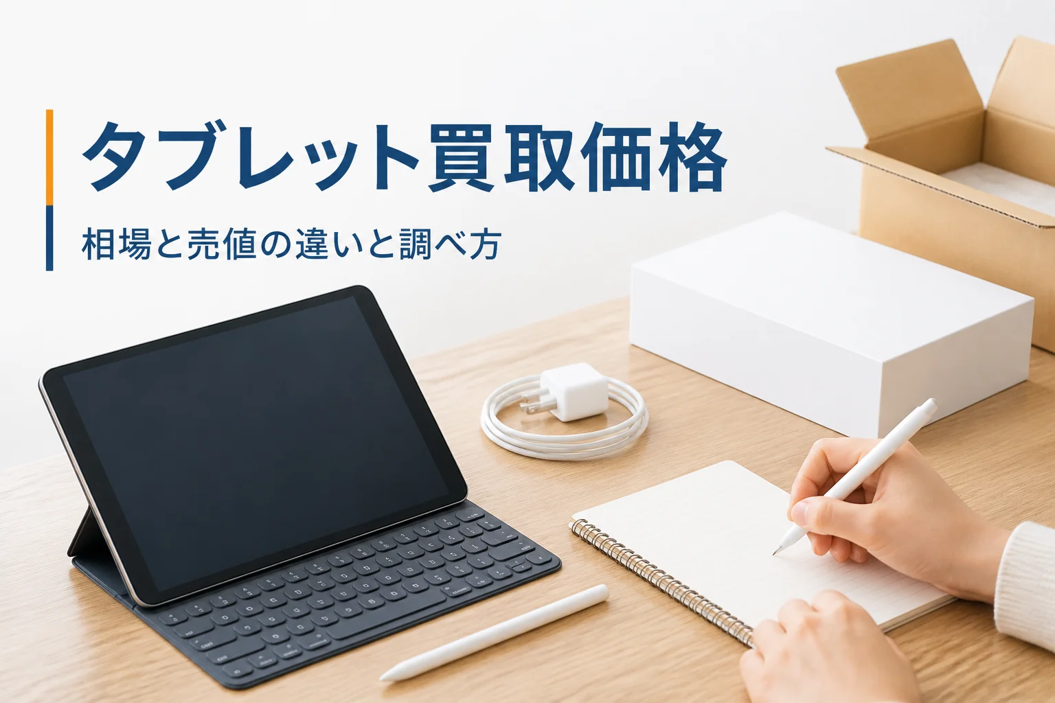 売る前のタブレットと元箱・メモ帳