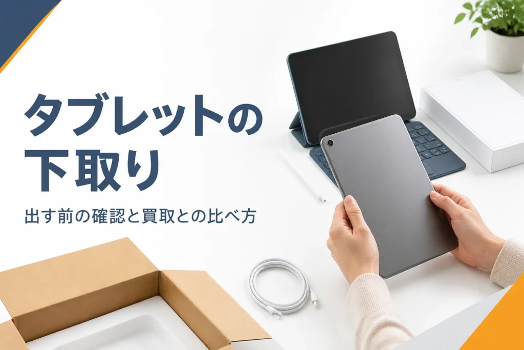 下取りに出す前の薄型タブレットと新しい端末の箱