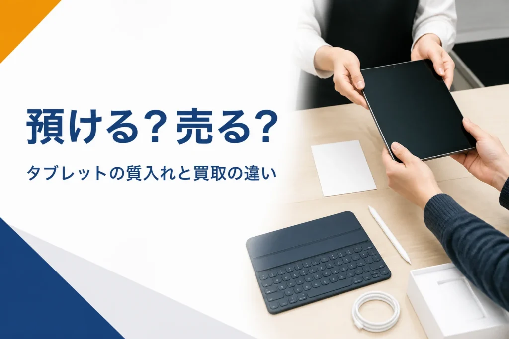 カウンターでタブレットを預ける手元