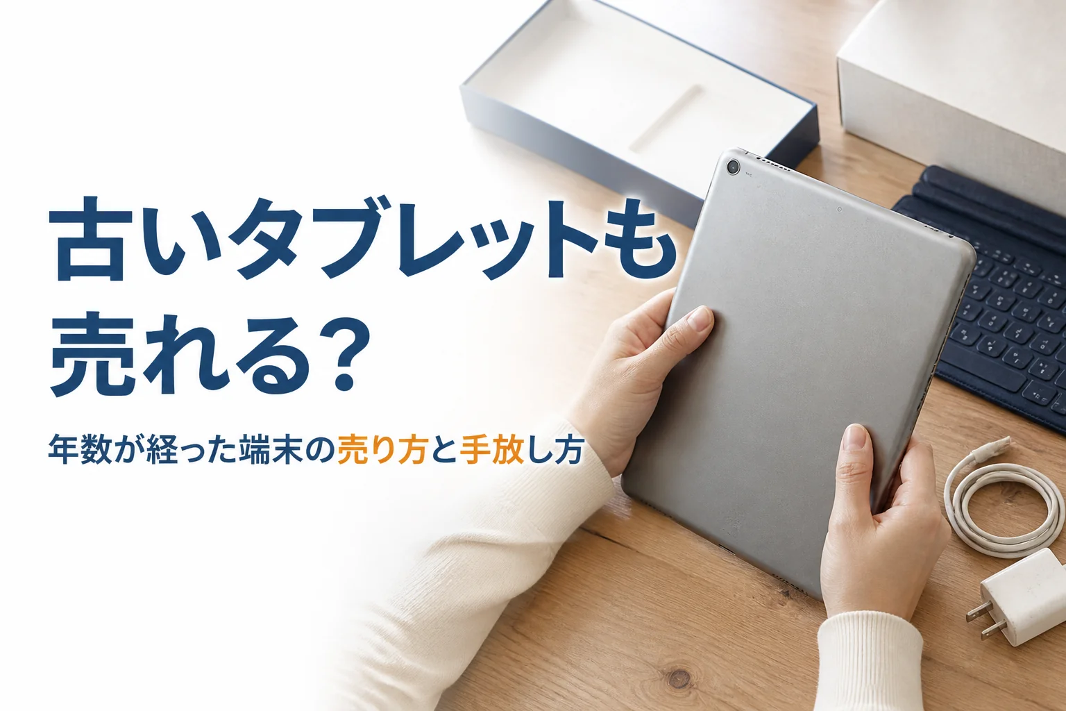 古いタブレットと充電ケーブル、元箱