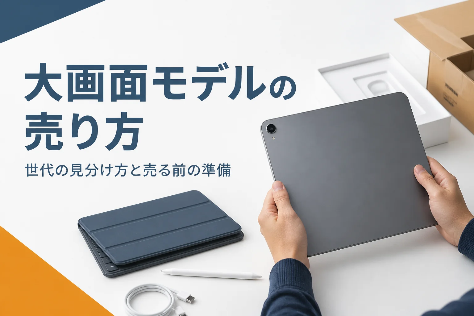 大きなタブレットとタッチペン、キーボードカバー