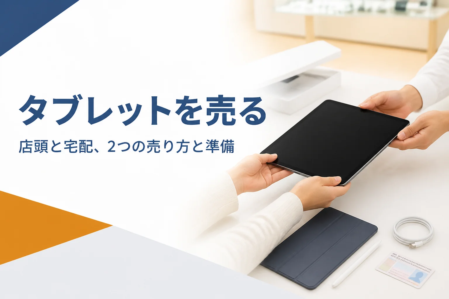 買取カウンターに差し出されたタブレットと外したケース