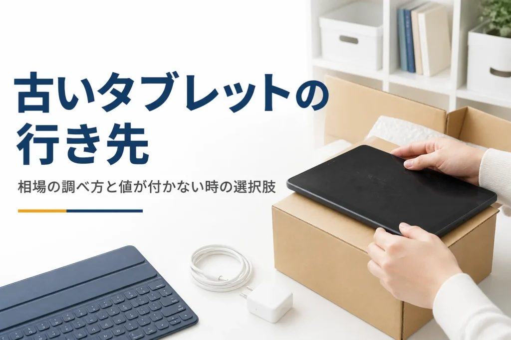 使い込まれたタブレットと段ボール箱