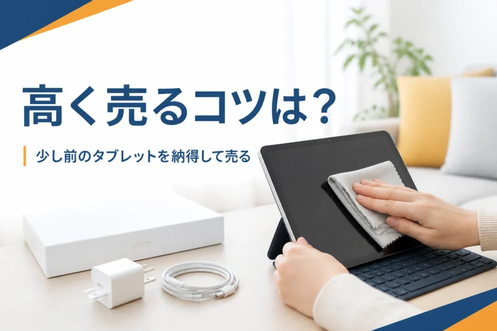 タブレットの画面を布でふく手元