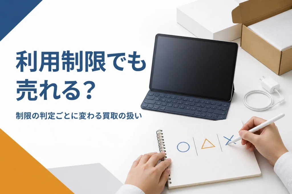 タブレットの横で判定の記号をメモする手元