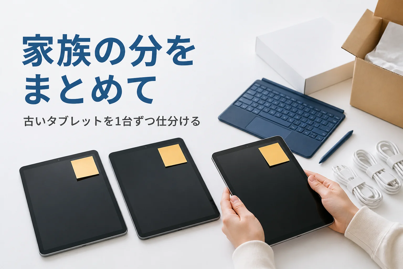 机に並んだ複数のタブレット