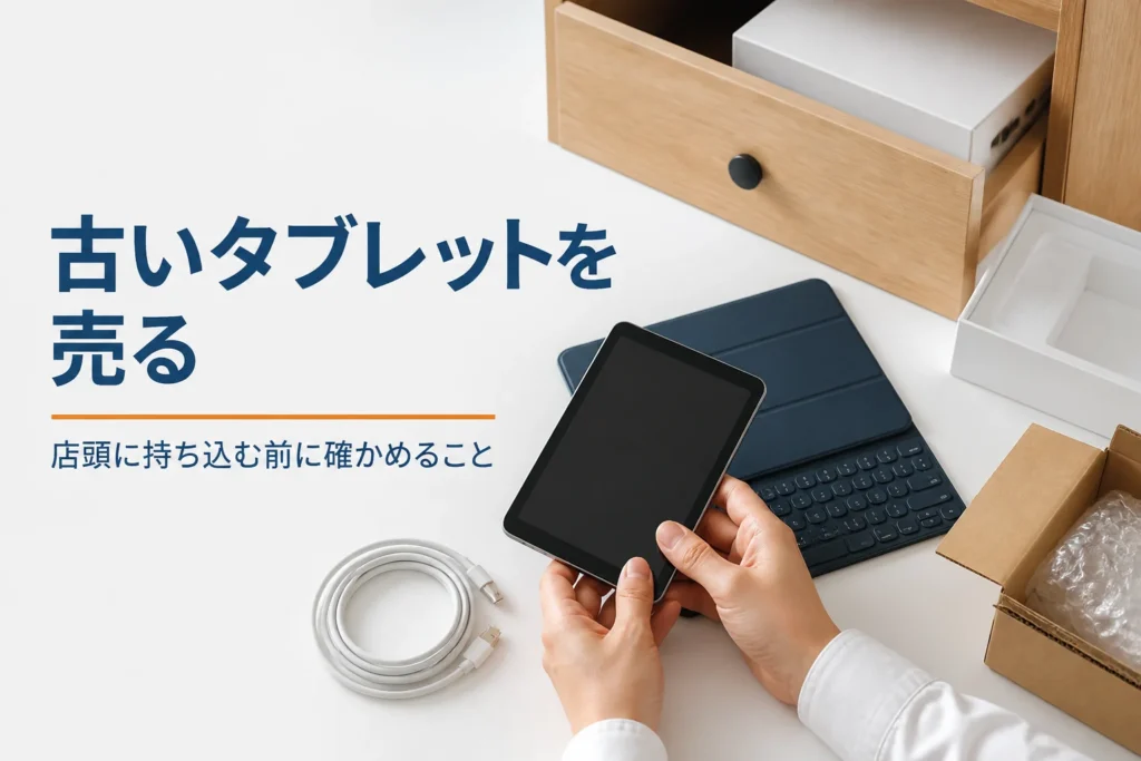 引き出しから出てきた古い小型タブレットと充電ケーブル
