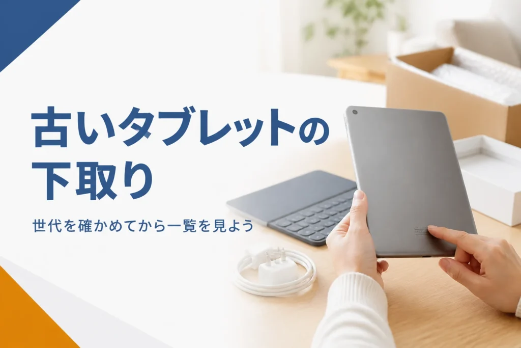 古いタブレットの背面の印字を確かめる手元