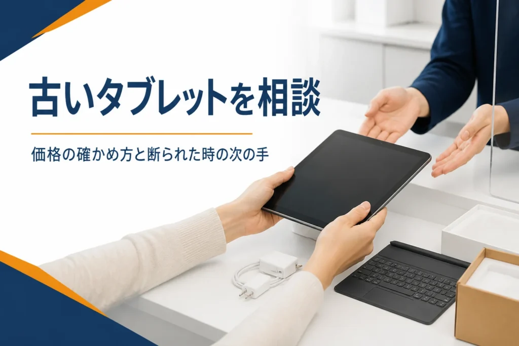 買取カウンターに差し出された古いタブレット