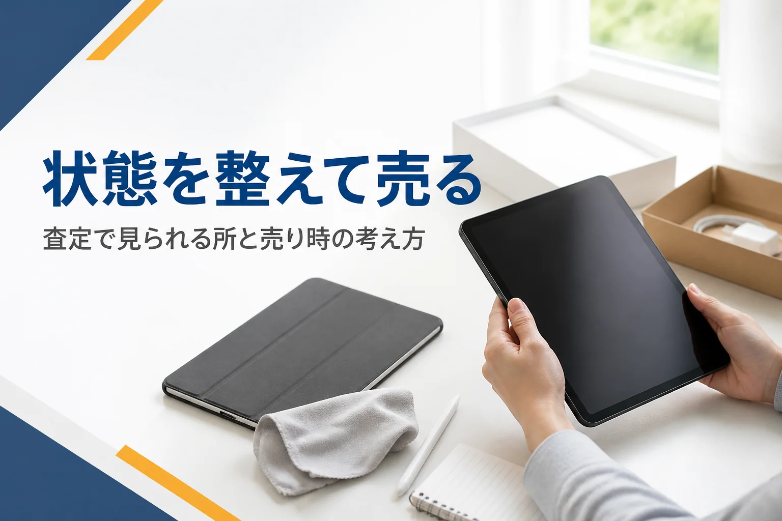 タブレットの画面の状態を確かめる手元