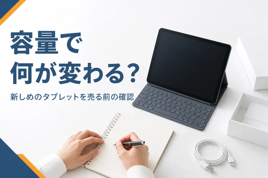 薄型タブレットとメモをとる手元