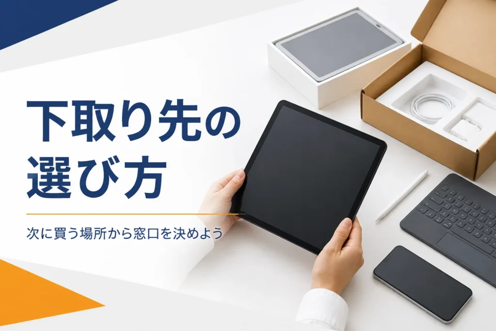 古いタブレットと新しい端末の箱が並ぶ机
