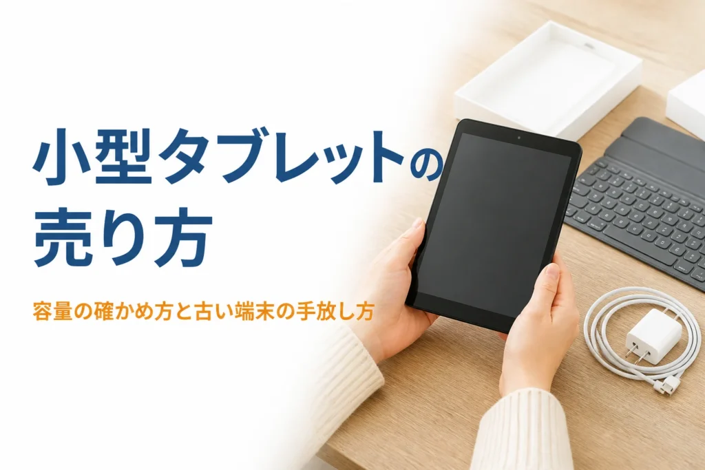小型タブレットと充電ケーブル、元箱