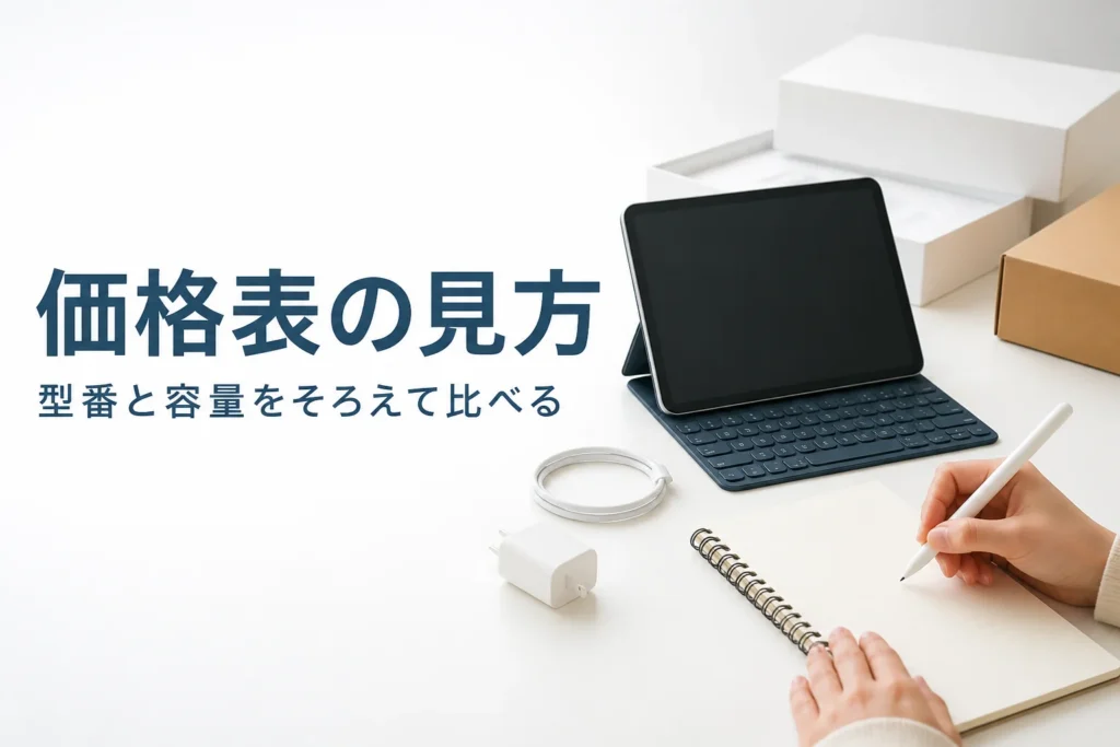 買取価格を調べる前にタブレットの情報をメモする手元
