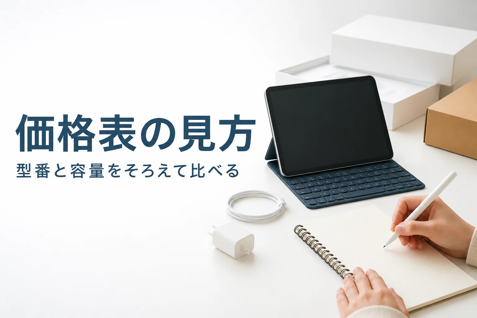 買取価格を調べる前にタブレットの情報をメモする手元