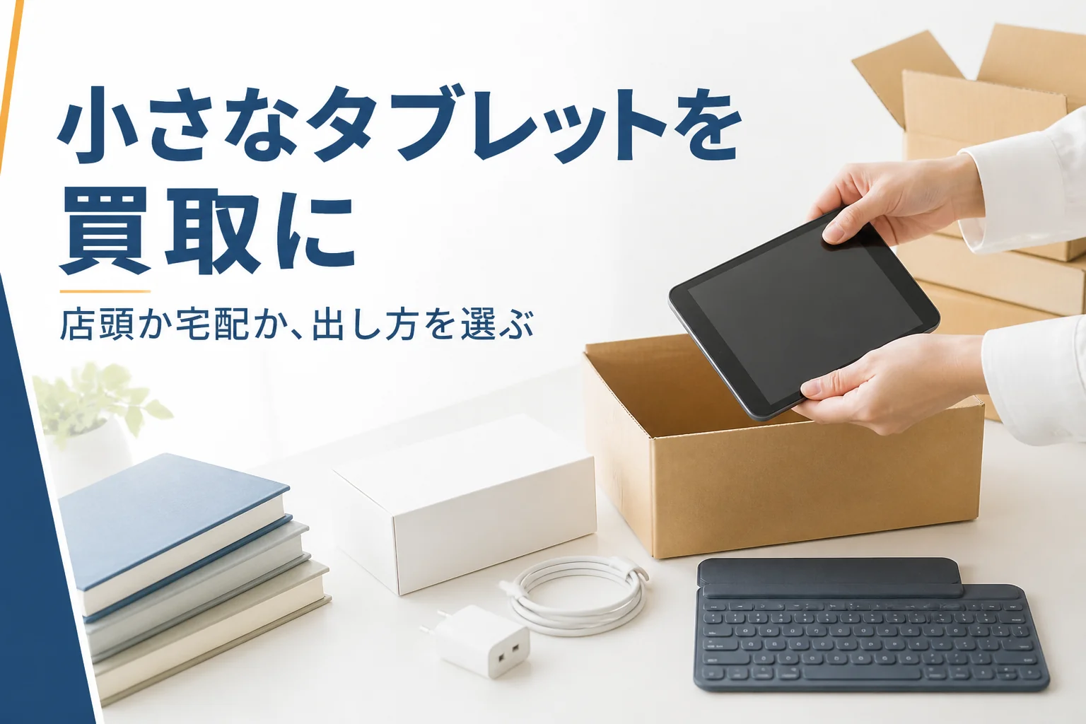 小型タブレットと宅配用の箱