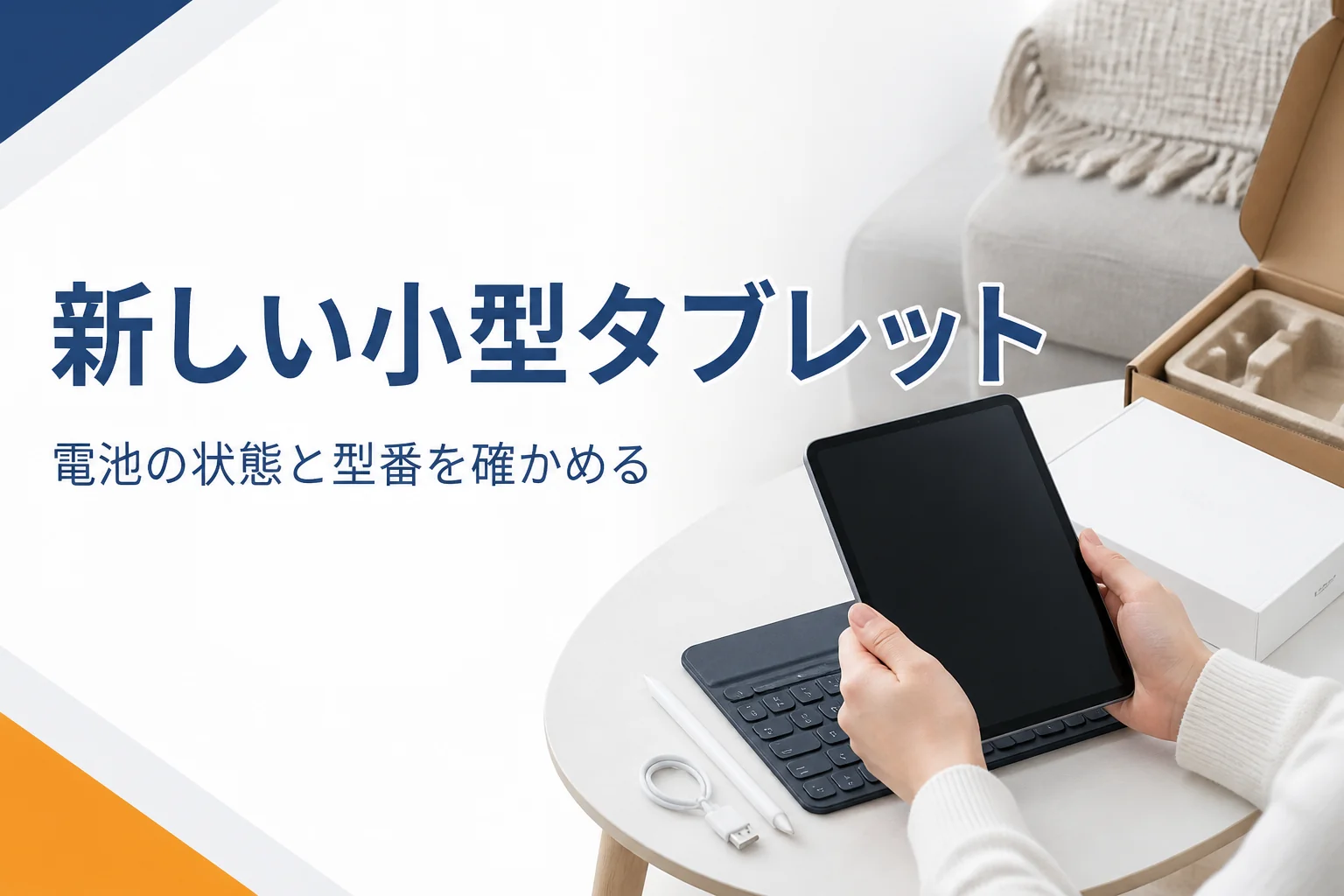 新しい小型タブレットを手に取る手元