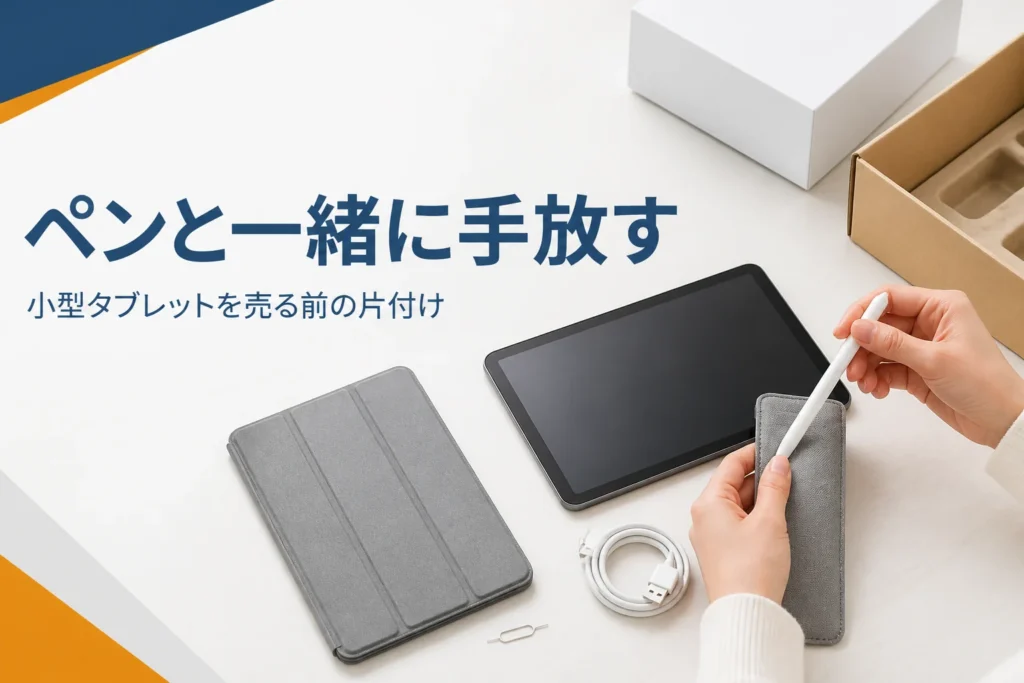 小型タブレットとタッチペンを売る前に片付ける様子
