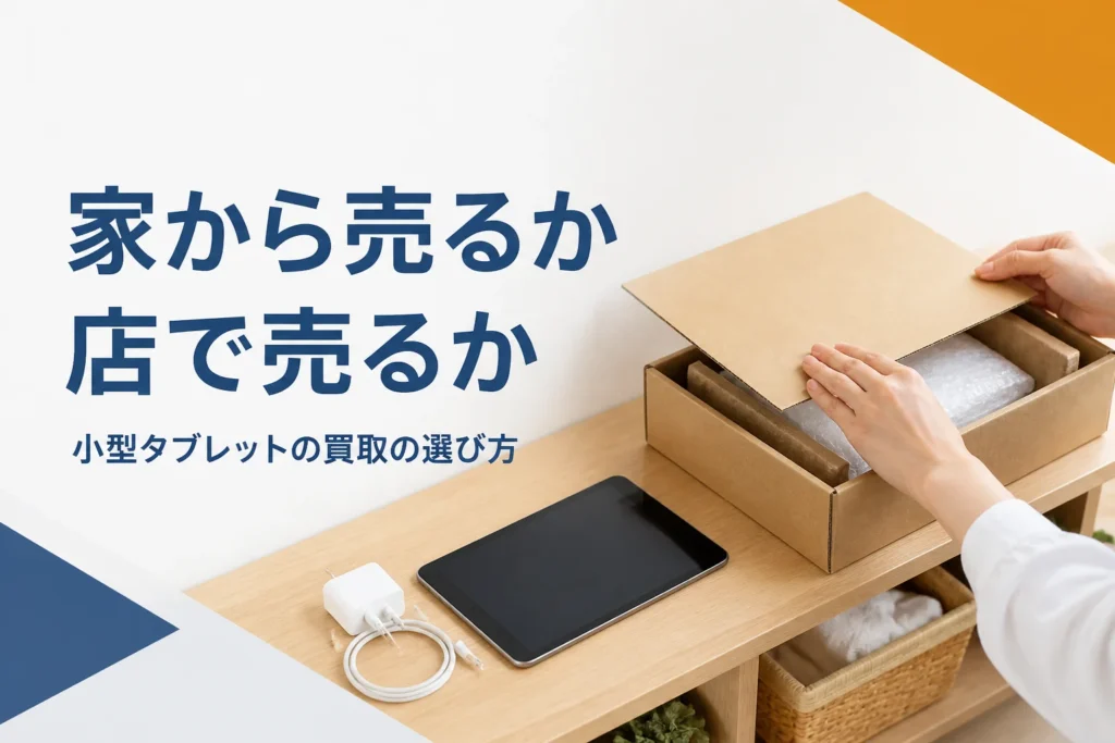 集荷に出す梱包キットと小型タブレット
