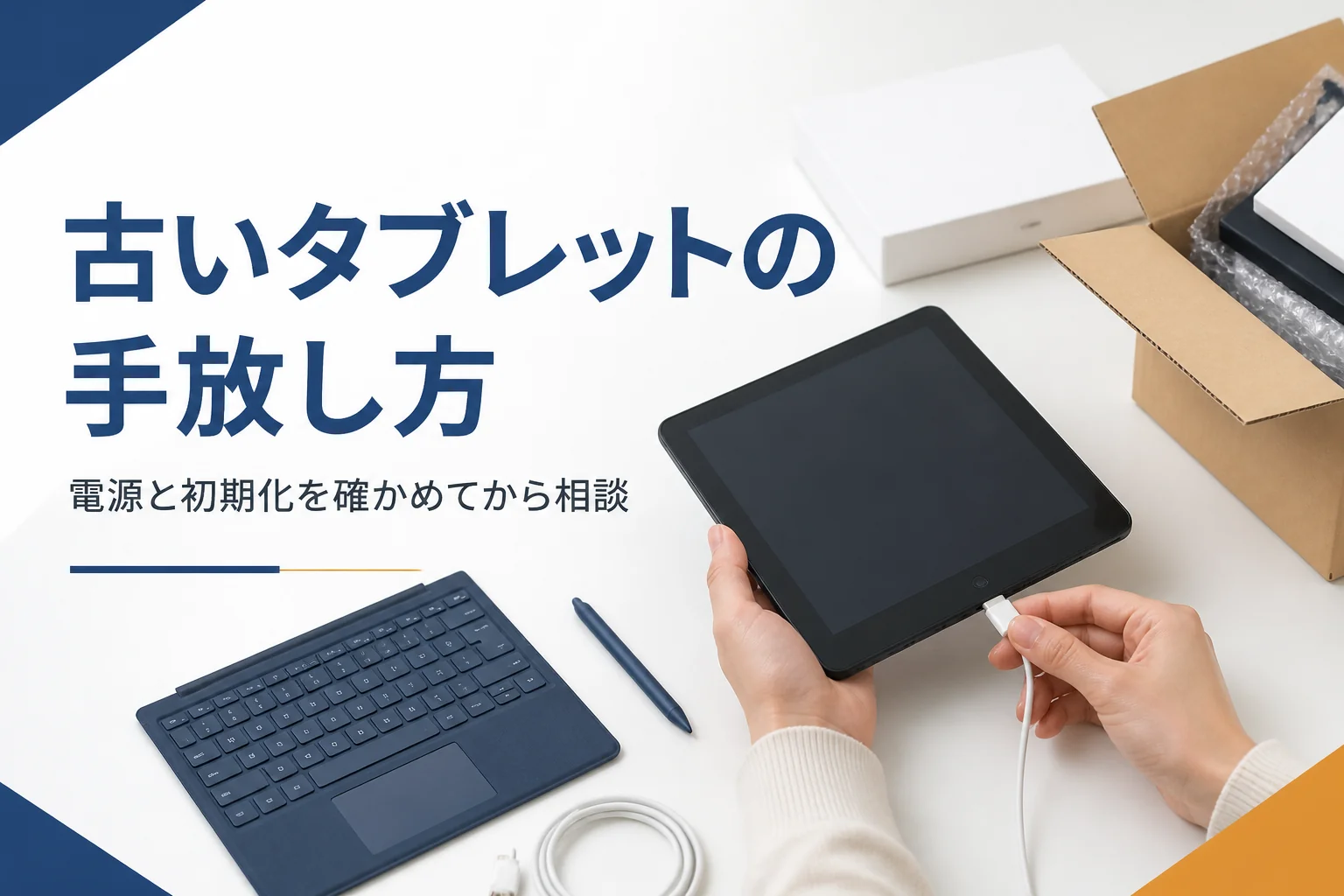 片付けで出てきた古いタブレットを充電する手元