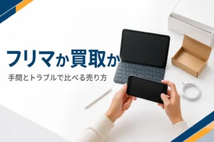 フリマに出品するためにタブレットを撮影している様子