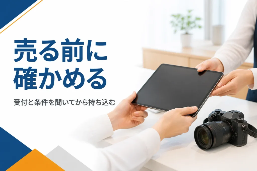 カウンターに置かれたタブレットとカメラ