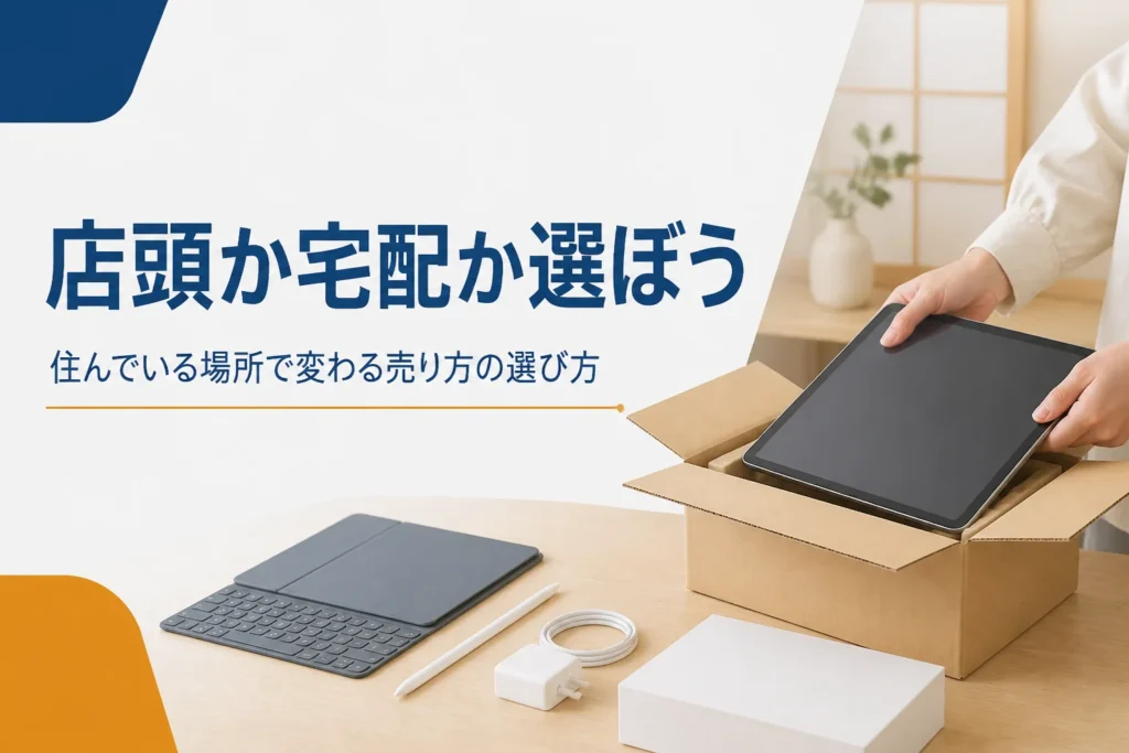 タブレットを宅配買取用の箱に入れる手元