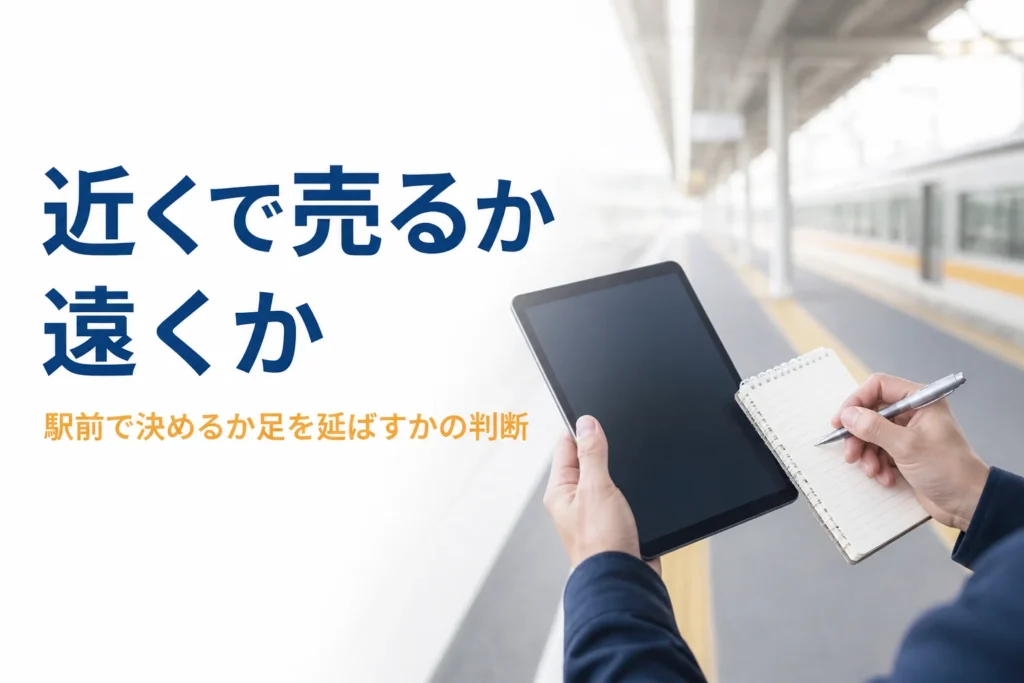 駅でタブレットを持ちながら買取に行く店を考える手元