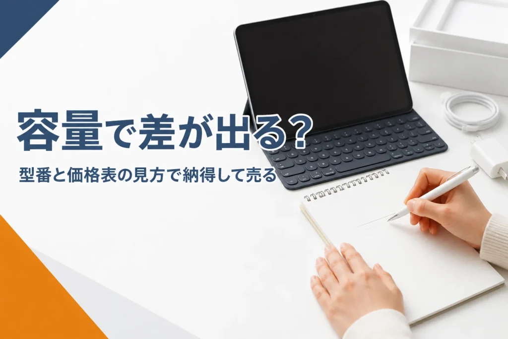タブレットの横でメモを取る手元