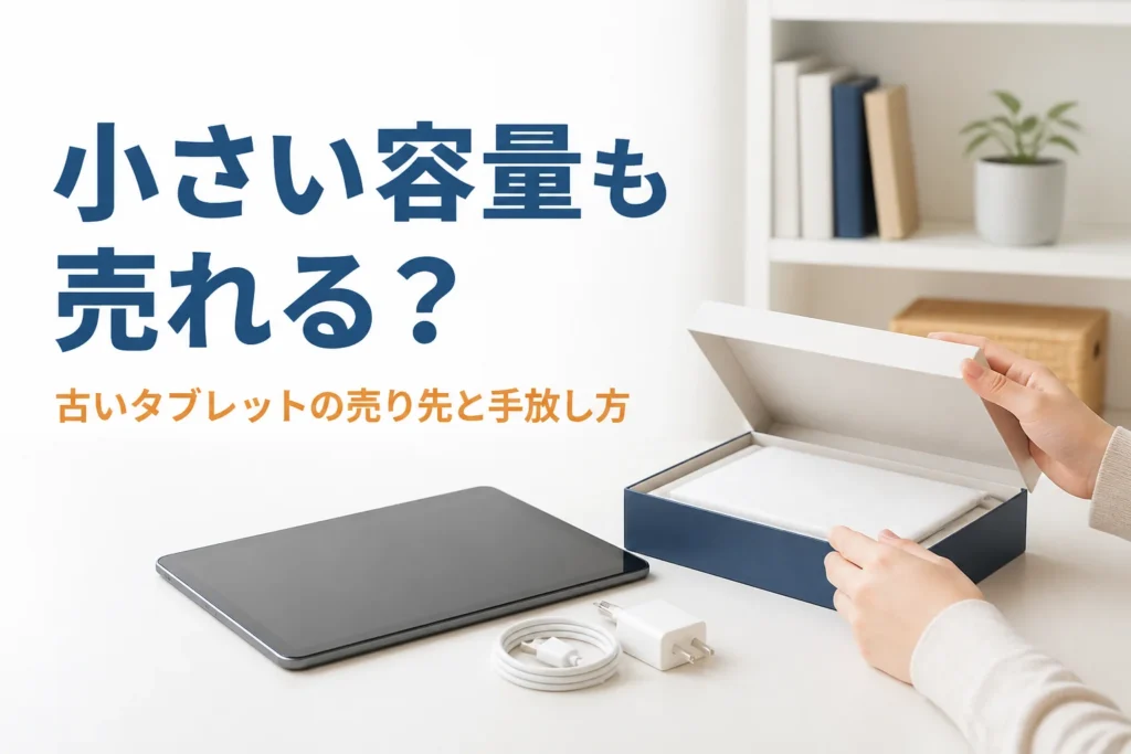 古いタブレットと元箱を整理する手元