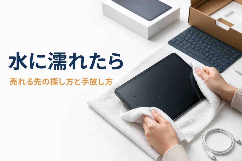 水に濡れたタブレットをタオルの上に置いている様子