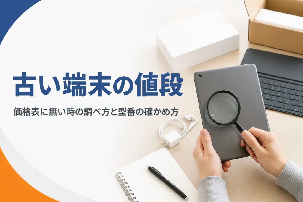 古いタブレットの背面の型番を確かめている様子