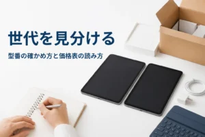 よく似た2台のタブレットを見比べている様子