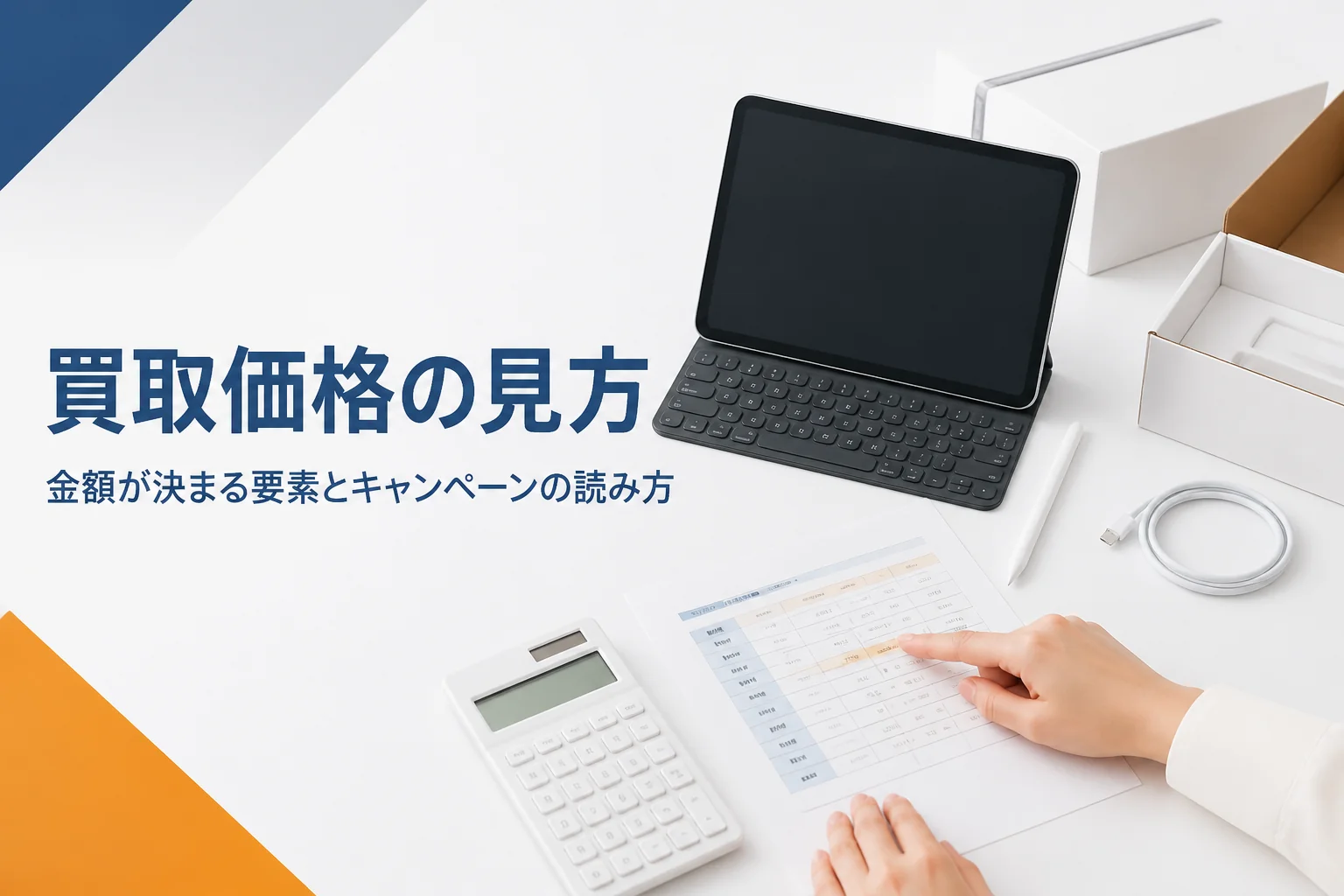 買取価格を確かめるタブレットと価格表