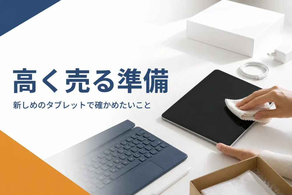 売る前に新しめのタブレットを布で拭いている手元